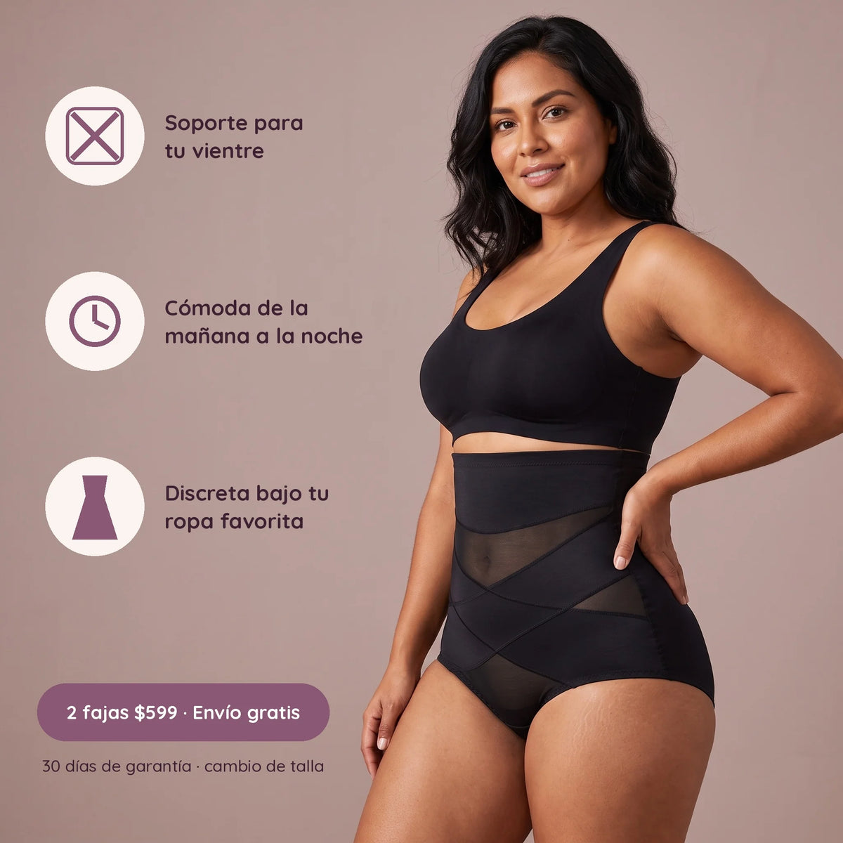 Faja panty posparto sin velcro, discreta bajo la ropa